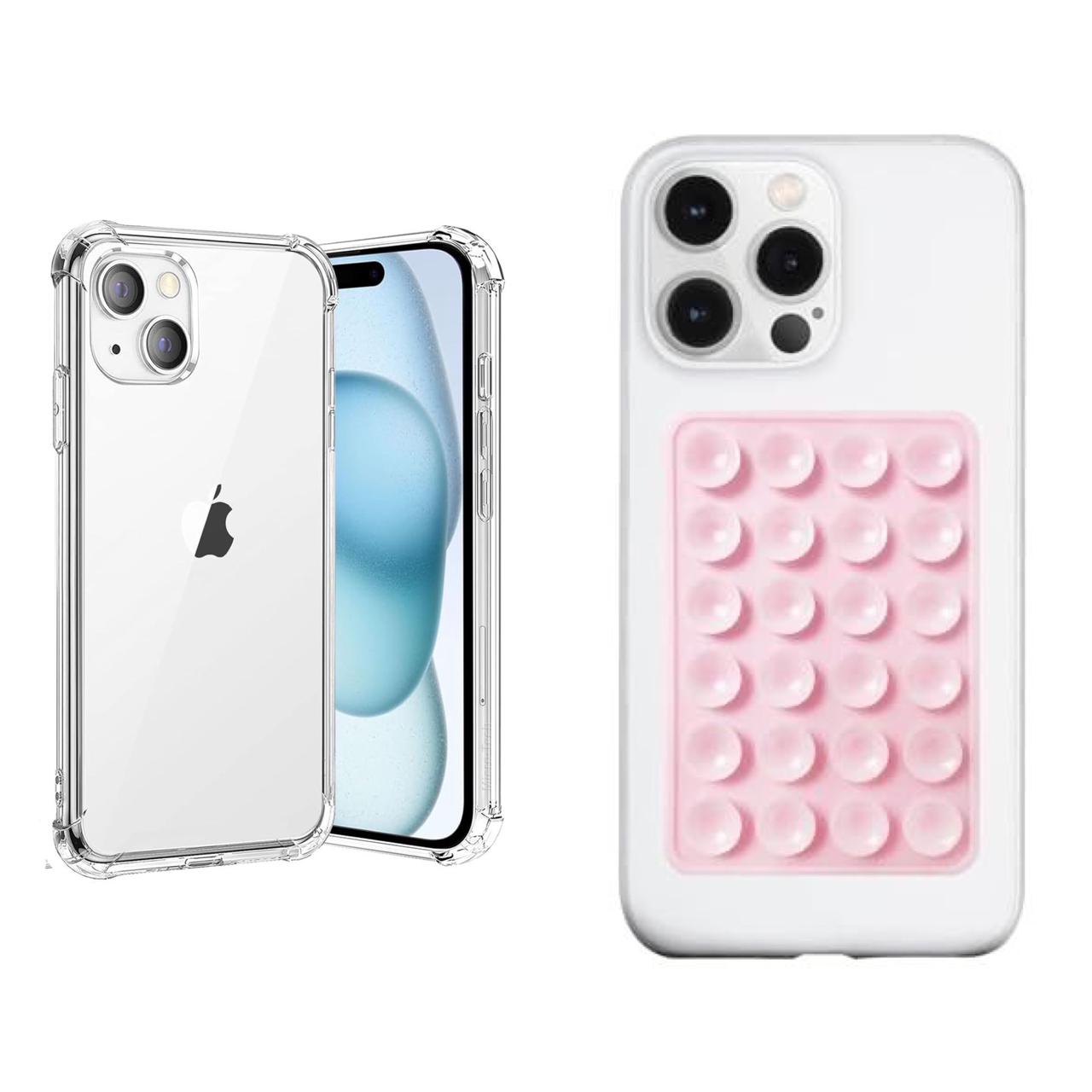 Jelly Case And Silicone Suction Pad For iP 16ProMax, 16Pro, 16, 15ProMax, 15Pro, 15, 14ProMax, 14Pro, 14, 13ProMax, 13Pro, 13, 12ProMax, 12Pro, 12, 11ProMax, 11Pro, 11, Xmax, X/XS Shock proof Jelly Case For iP And Phone Holder Premium Quailty