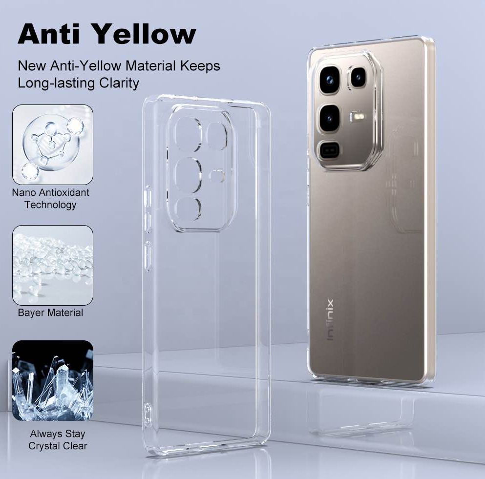 Infinix Note 50/Note 50 Pro Transparent Soft Silicone Back Cover | Shockproof Case with Anti-Dust Plug & Anti-Slip Grip | No Corner Bumper Design
