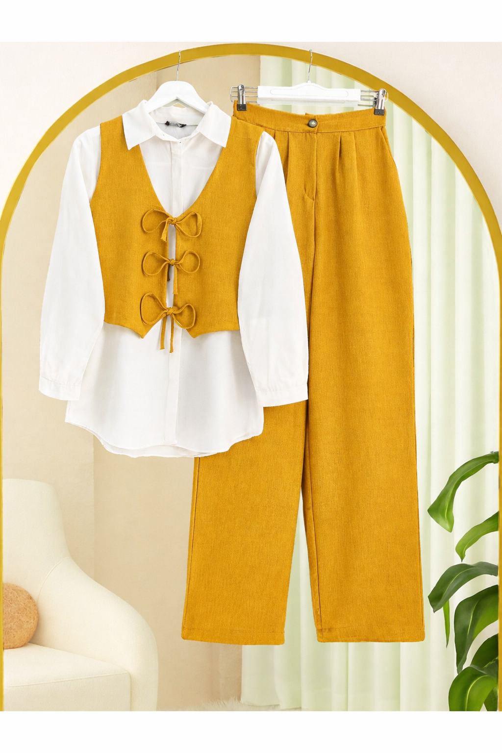 Chic Bow-Tie Vest & Wide-Leg Pants Co-Ord Set for Effortless Summer Style for Girls