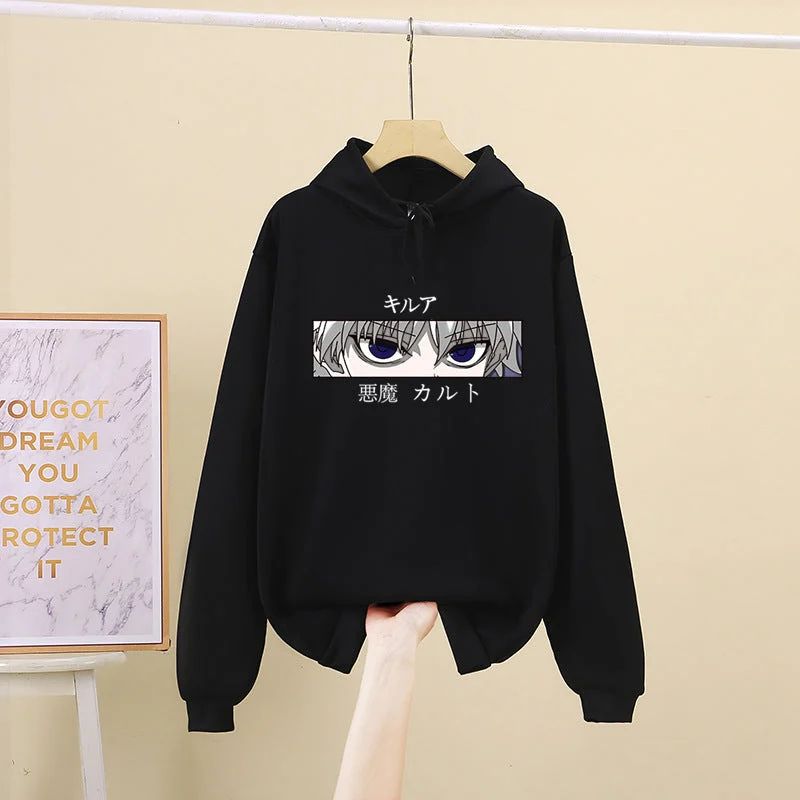 Mens Hoodies Hunter X Hunter Men Women Pullovers Hoodies Killua Zoldyck Devil Eye Print Anime Hoody Streetwear