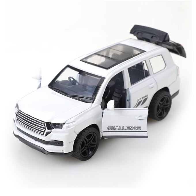 White Lexus Land Cruiser Prado Model Car - Diecast Toy with Alloy Body, Openable Hood & Doors, 5 Inches