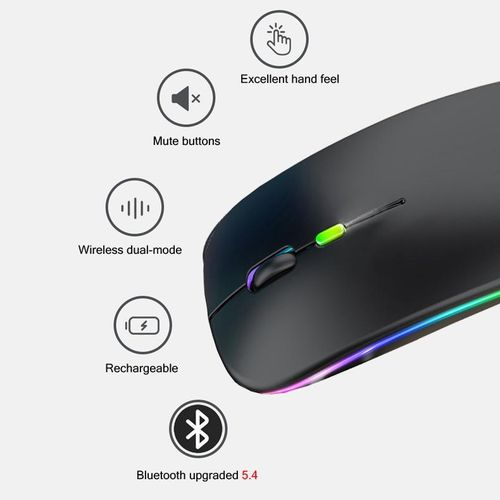 Rechargeable Wireless Bluetooth Mouse 2.4GHz Slim Optical LED USB Mouse for Laptop, PC, Mobile & Smart TV