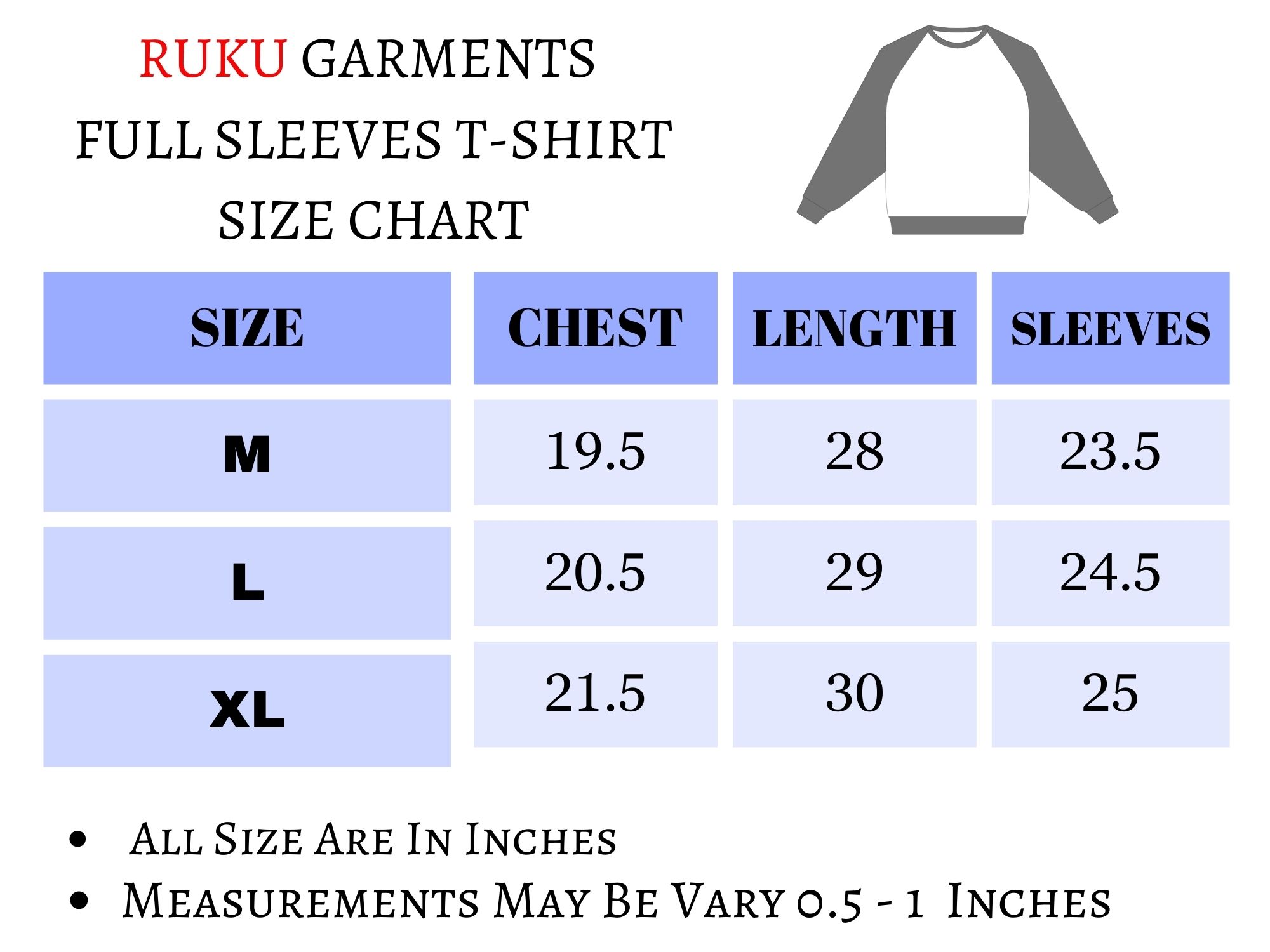 Ruku Garments | Long Sleeve Plain Tshirt For Men | In All Colours