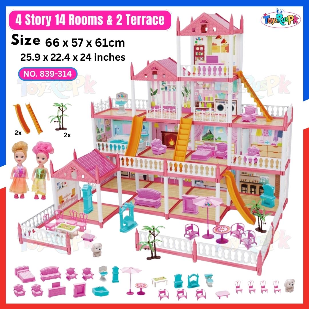 Princess Big Villa DIY Dollhouse for Girls  Pink Princess Castle Play House with Slide Yard and Furniture  DIY Building Set for Kids  Dream Palace Role Play Toy with Dolls  Best Gift for Girls Age 3-10 Years  Toy Doll House  ToyzRusPk  3D Assembled