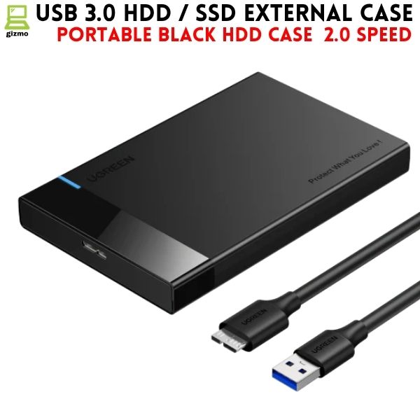 USB 3.0 Portable HDD SSD 2.5" Hardrive External Case ( Black & Transparent ) - 2.5" Hard Drive Case 5Gbps High Speed Fast Data Transfer (ONLY CASE)