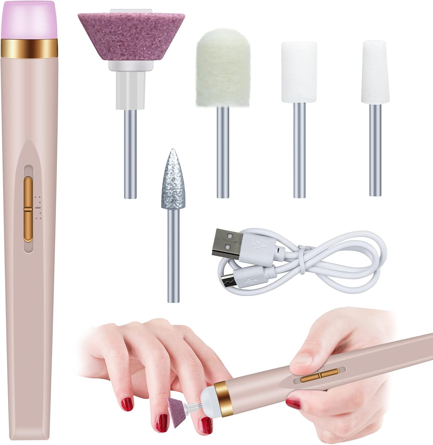 Rechargeable Nail Polisher Salon Nails Manicure Nail USB Automatic 5 Drill Bits Salon Gel Polish Clean Smooth Care Handle Tool flowers salon Nail Polisher Electronic, Painless