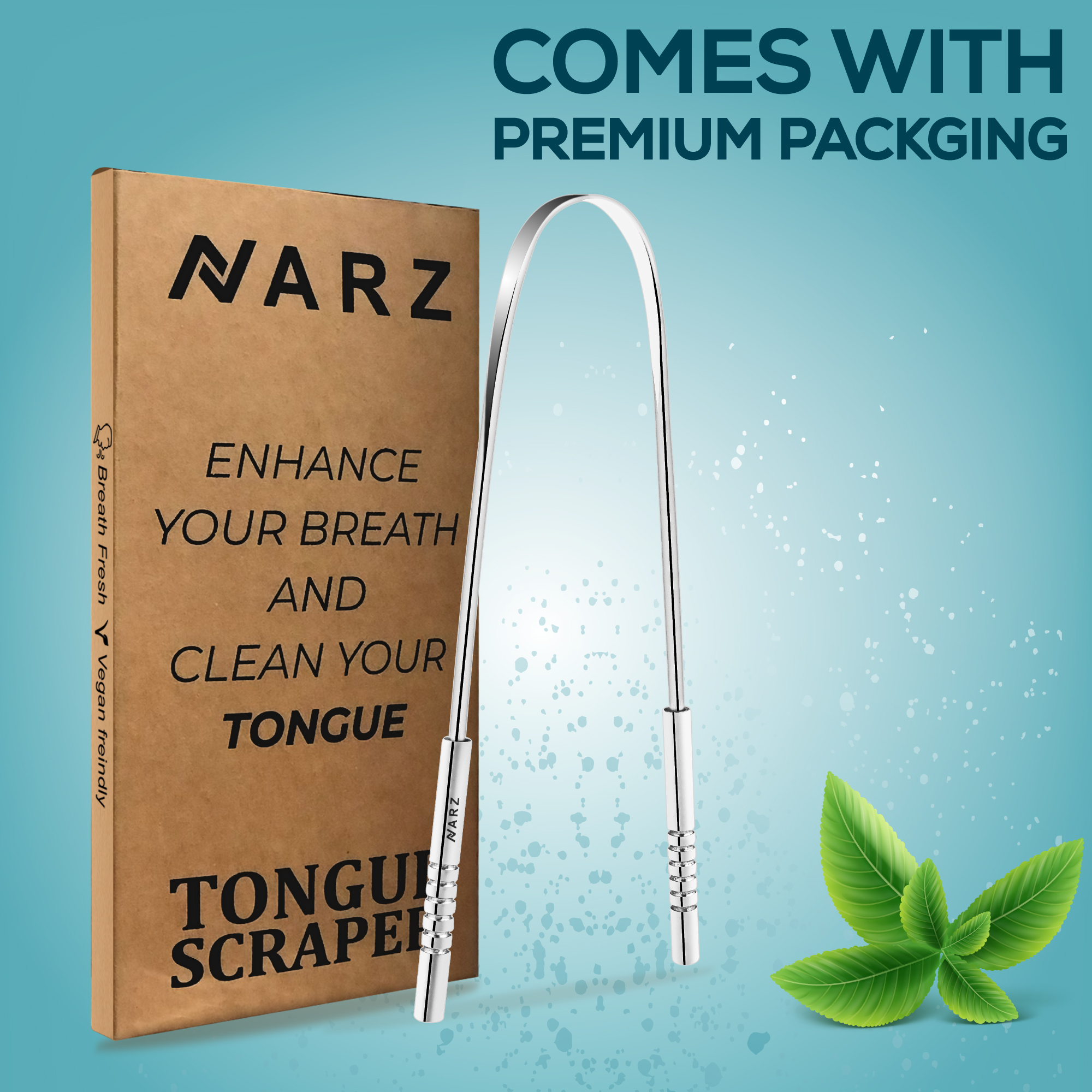 NARZ Tongue Cleaner For Fresh Breath & Oral Hygiene Tongue Scraper Premium Stainless Steel Tongue Brush For Men & Women