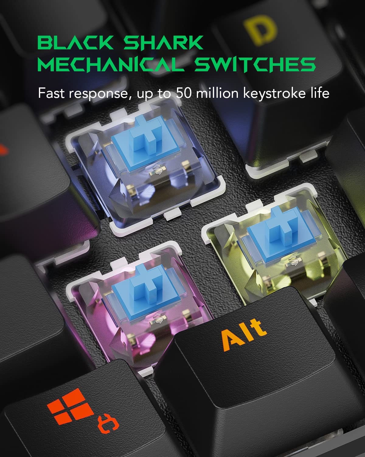 BLACK SHARK MECHANICAL KEYBOARD GAMING RGB BACKLIT WIRED PROGRAMMABLE SIXGILL K4 Blue Switch(Black)
