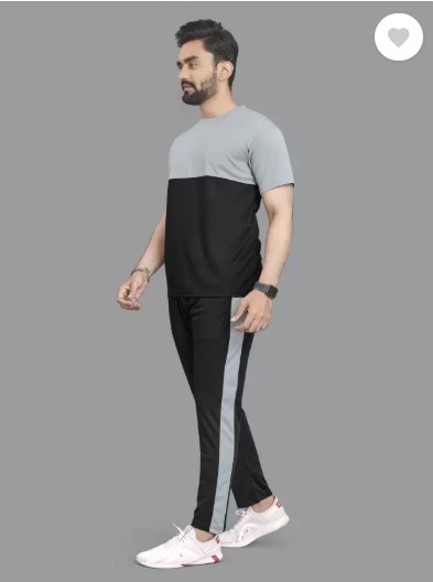Black Colorblock Men Track Suit T-shirt & Trouser For Men 1231