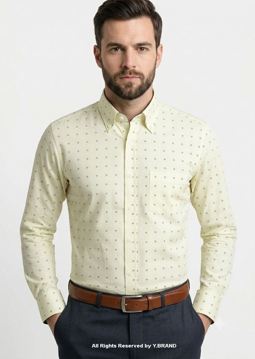 YBRAND-Business casual printed shirt with contrast DS-1019