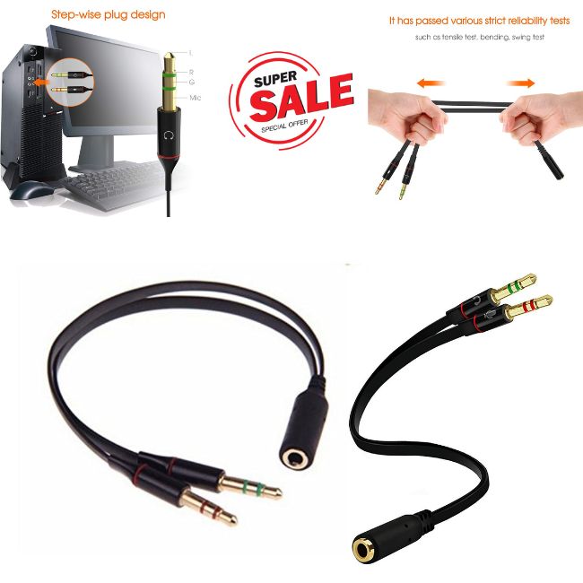 Headphone Splitter for Computer 3.5mm Female to 2 Dual 3.5mm Male Headphone Mic Audio Y Splitter Cable Smartphone Headset to PC Adapter Y Splitter for Headphone & handsfree