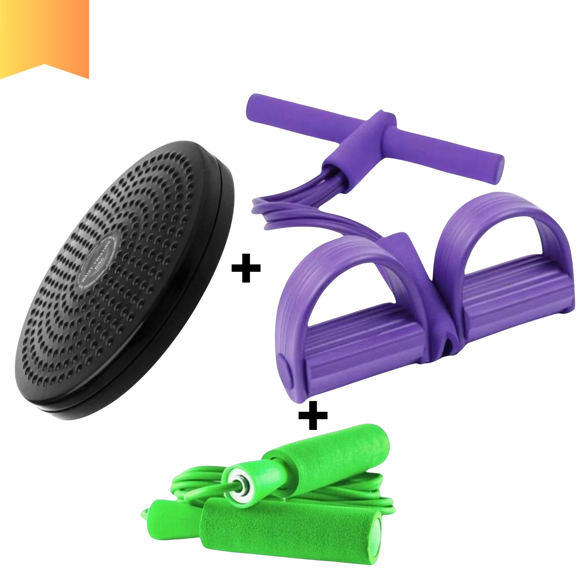 COMBO DEAL OF RUBBER TUMMY TRIMMER +TWISTER PLATE + JUMP ROPE FOR EXERCISE