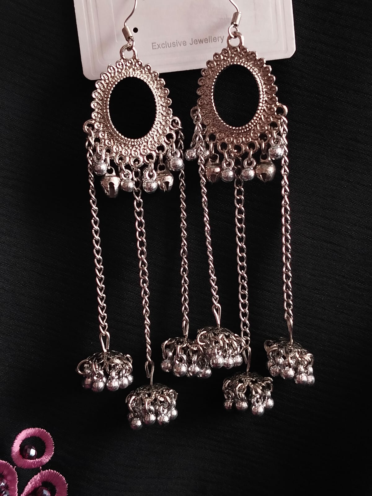 Fashion Oxidized Jhumka Earrings for Women – Long Chain Dangle with Bells