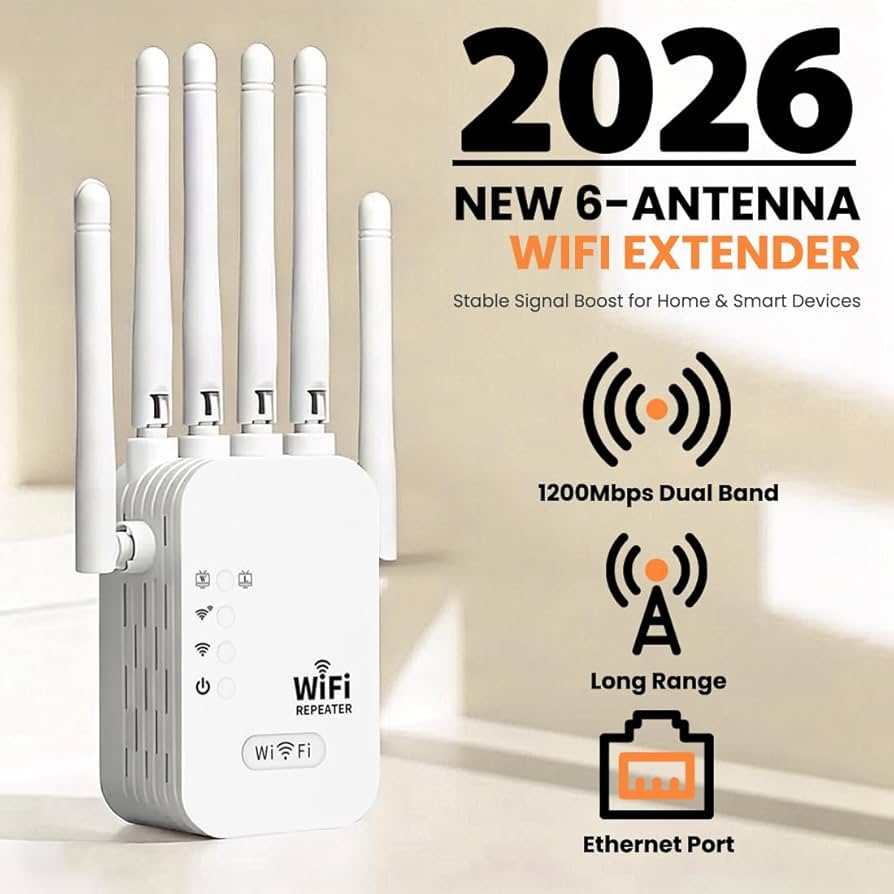 WiFi Extenders 6-Antenna Strong Signal Booster for Home Internet with Ethernet Port, 5ghz/2.4ghz