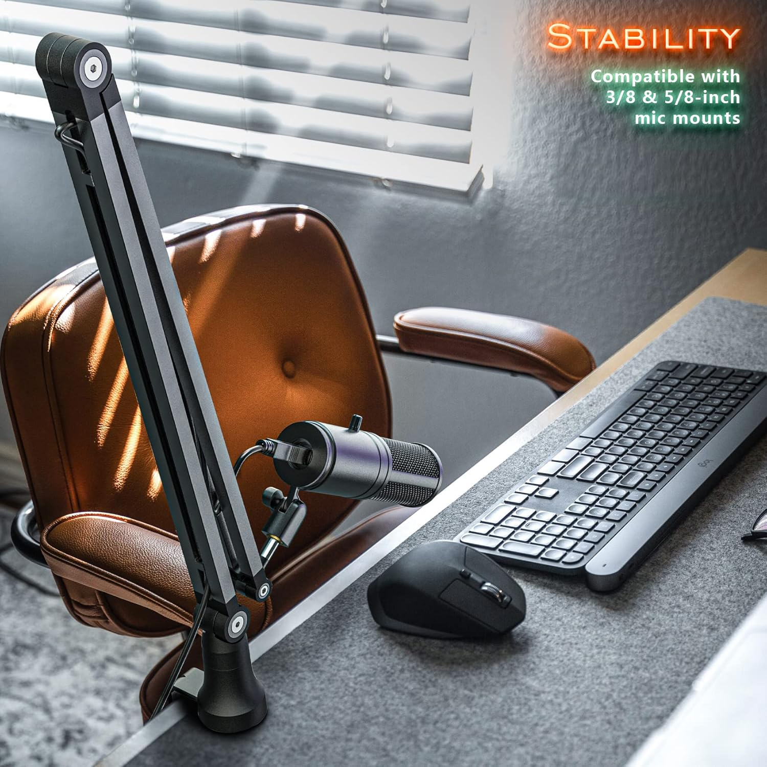 Alogy Boom ArmStand, 360° Rotatable Microphone Stand with Desk Mount, Foldable Desk Mic Arm with 3/8'' to 5/8'' Screw Adapter, Microphone Arm for Live Streaming, Gaming, Podcasting, Radio