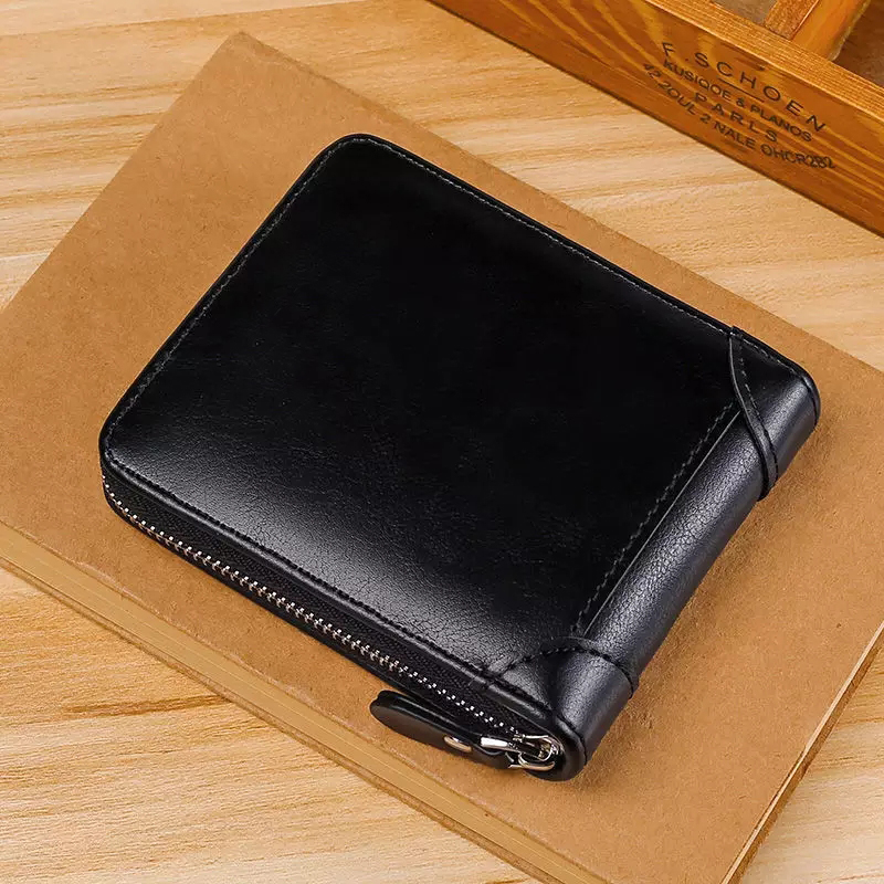 Wallet for Men Bifold Round Zipper Short Wallet for Boys Brown