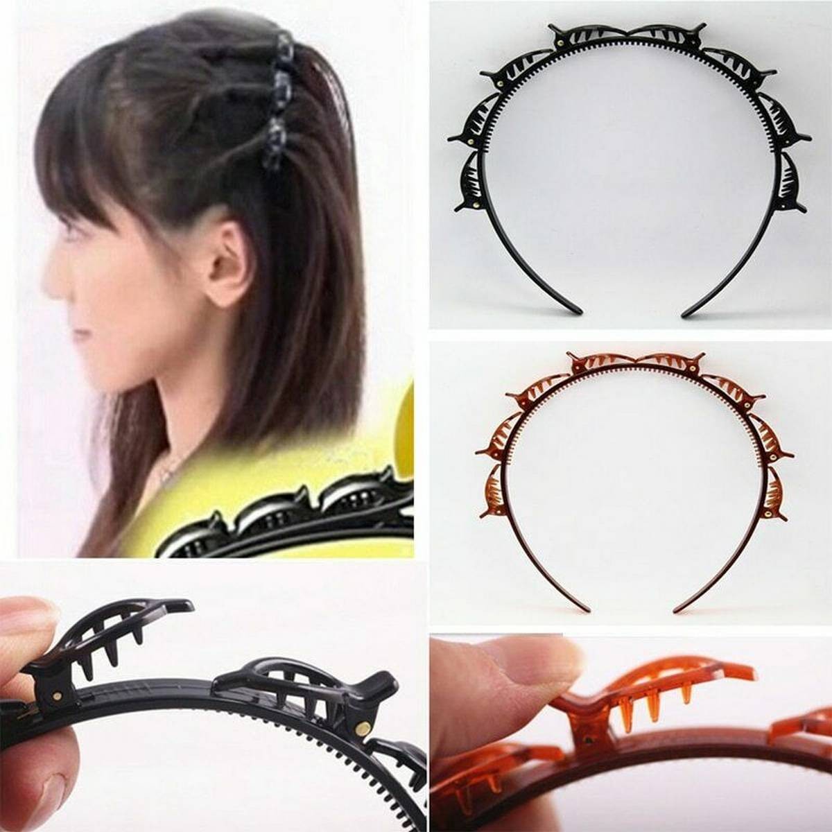 2 Pieces Black Braider Hair Clip Burst Pin Hairdo Bring Hair Hoop Multi-storey Wisp Air Weave Head Hoop Styling Tool