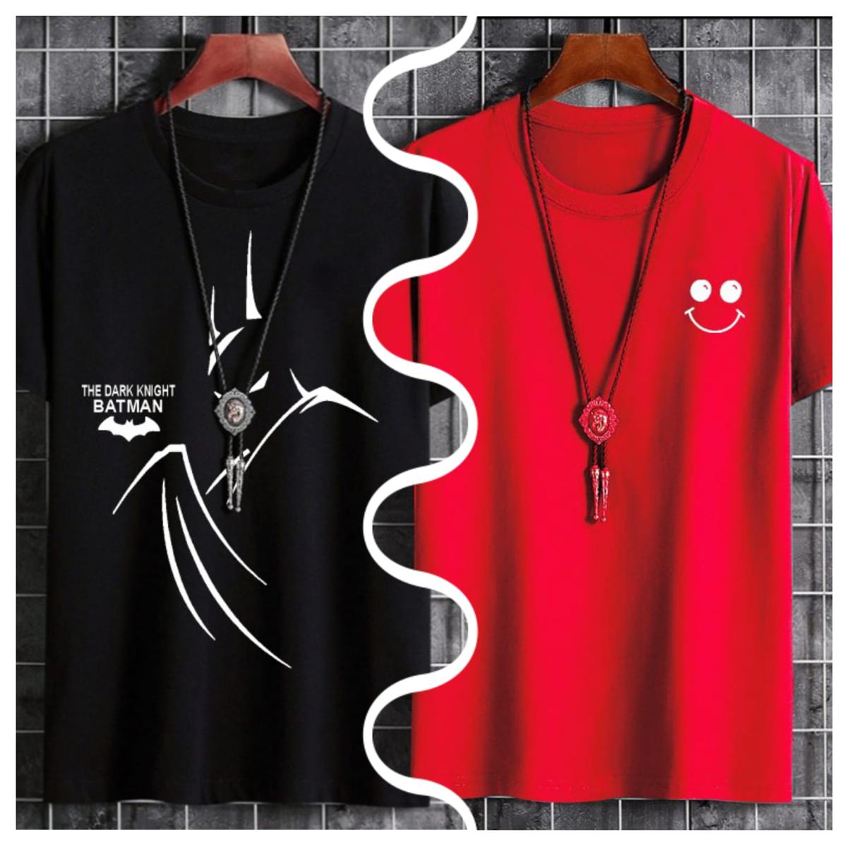 Pack Of 2 Black Batman Happy Smile Smart Fit T-Shirt For Men's/Women's