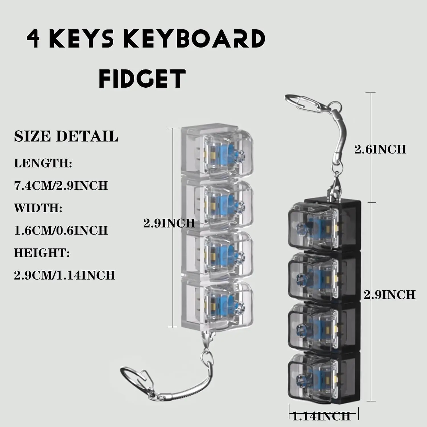 LED Keyboard Key Chain Fidget Toy for Adults Fidget Clicker Decompression Keychains Stress Relief Gadget Interesting Pendant 1pcs