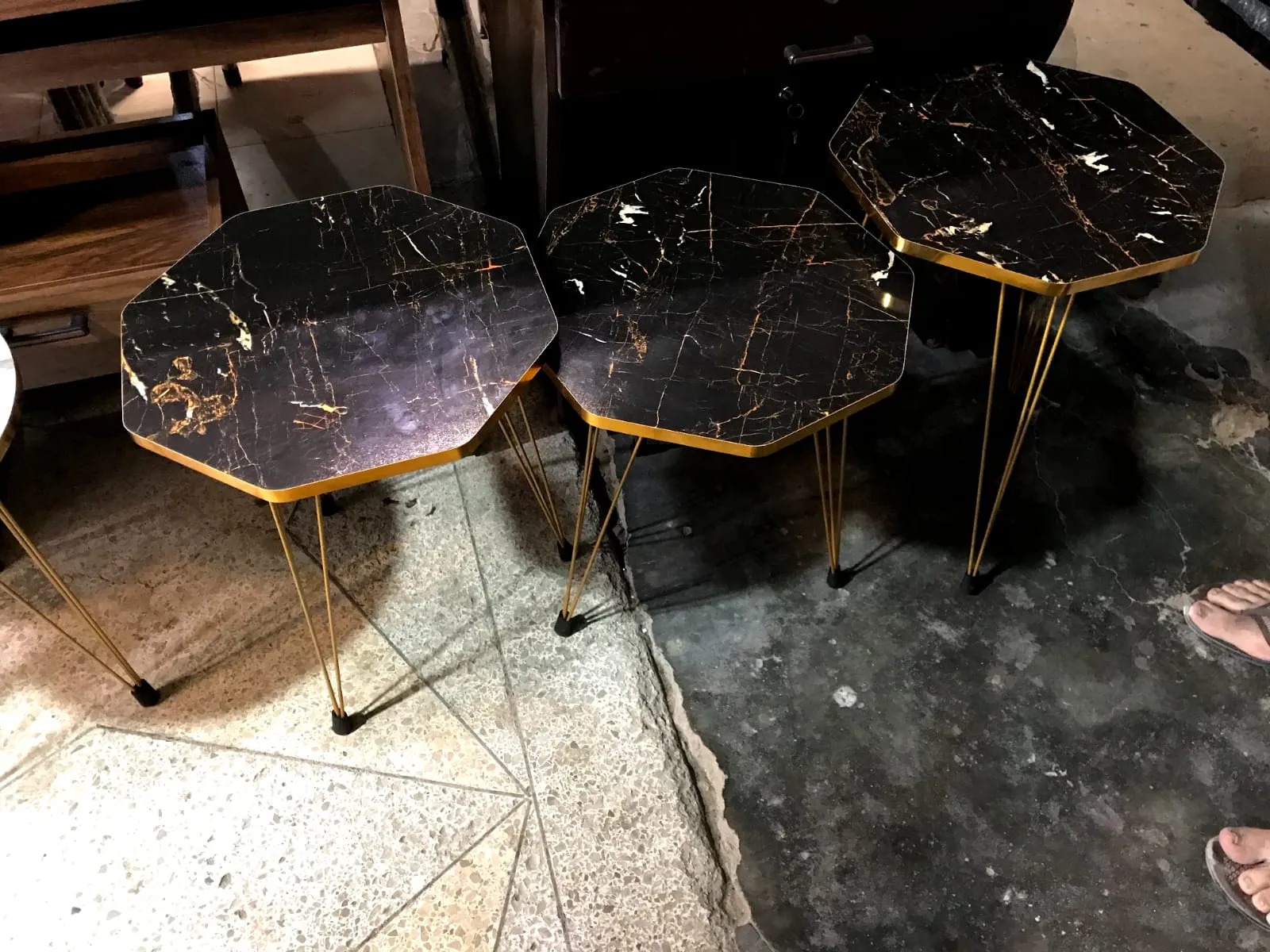 MDF Wood Hexagon Nesting Table With Metal Stand Set of 3 Round table Table Decoration coffee table round coffee table dining table