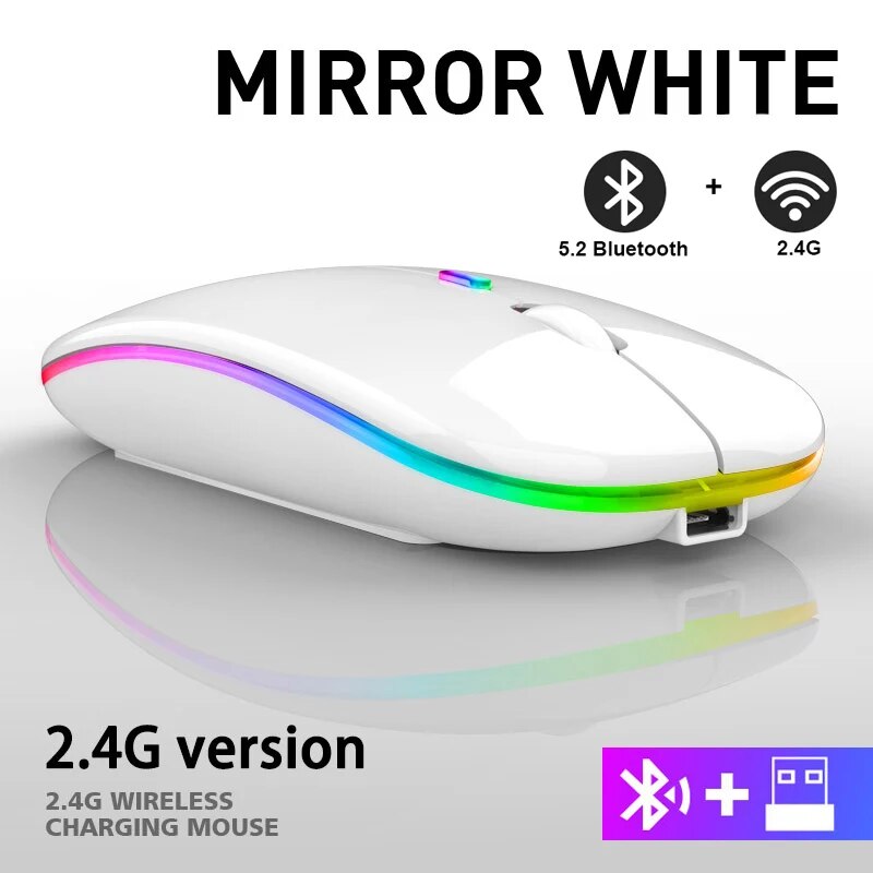 Type C Transparent Rechargeable Wireless Mouse Ultra Slim Gaming Mouse RGB Dual Mode 5.1 Bluetooth Mouse Rechargeable Battery Gaming RGB USB Wireless Optical Mouse With Silent Clicks 2.4G Backlit Mice Mouse For Pc Laptop, Computer, MacBook, iPad, Smart TV