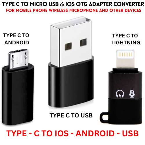 Type C Converter Adapter For Microphone - Type C to USB / IOS / Android - 2.0 OTG Connector Mini Adapter - USB C Female to USB / IOS / Android Male Convertor - Universal Compatibility With All Type C ports