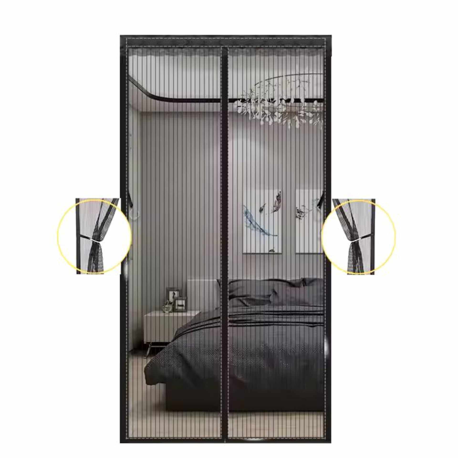 affordHUB - Anti Mosquito Net - Magnetic Mesh Screen - Hands-Free Curtain - Automatic Closing Door Mesh - Anti Insect Bug Fly Partition - Striped Door Curtain - Size 100x210cm