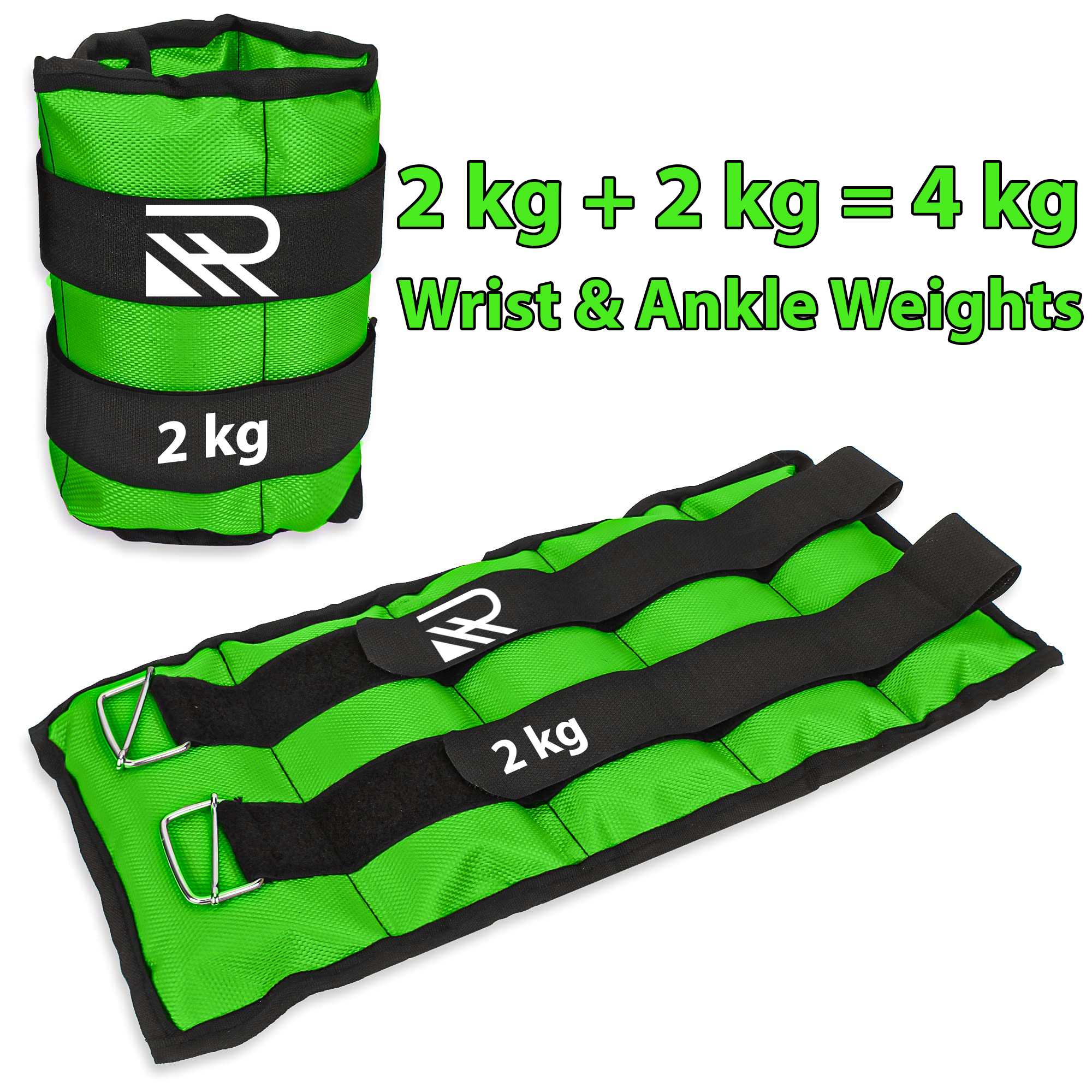 2 KG x 2 KG = 4 KG PAIR, FLUORESCENT COLOUR, WRIST / ANKLE WEIGHTS PAIR, Weight Bearing Ankle wrist Strap Leg Strength Resistance Bands for Speed Training Running Exercise Workout Fitness Band