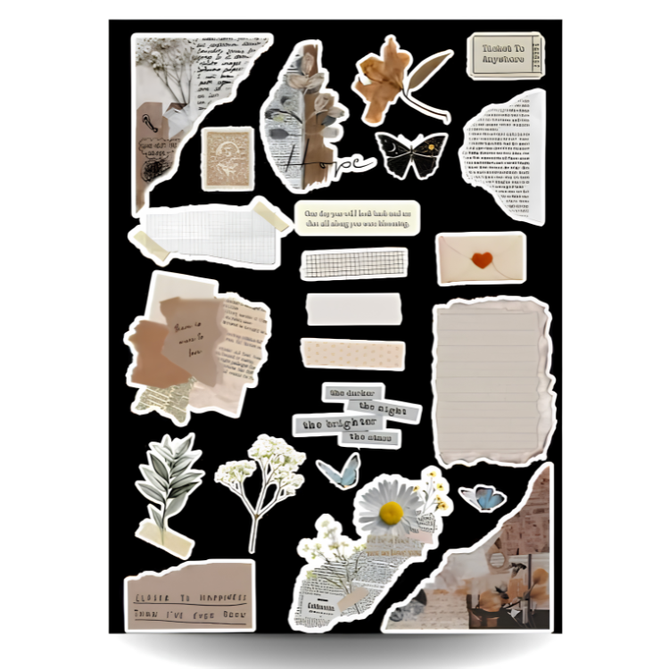 Vintage Butterly Mini UNCUT Sticker Sheet - A6 size - 15 x 10 cm | Journal Aesthetic Stickers - Uncut and A6 Sized (10x15cm) Art for Laptops, Journals, and More - Express Yourself Creatively for Girls and Boys