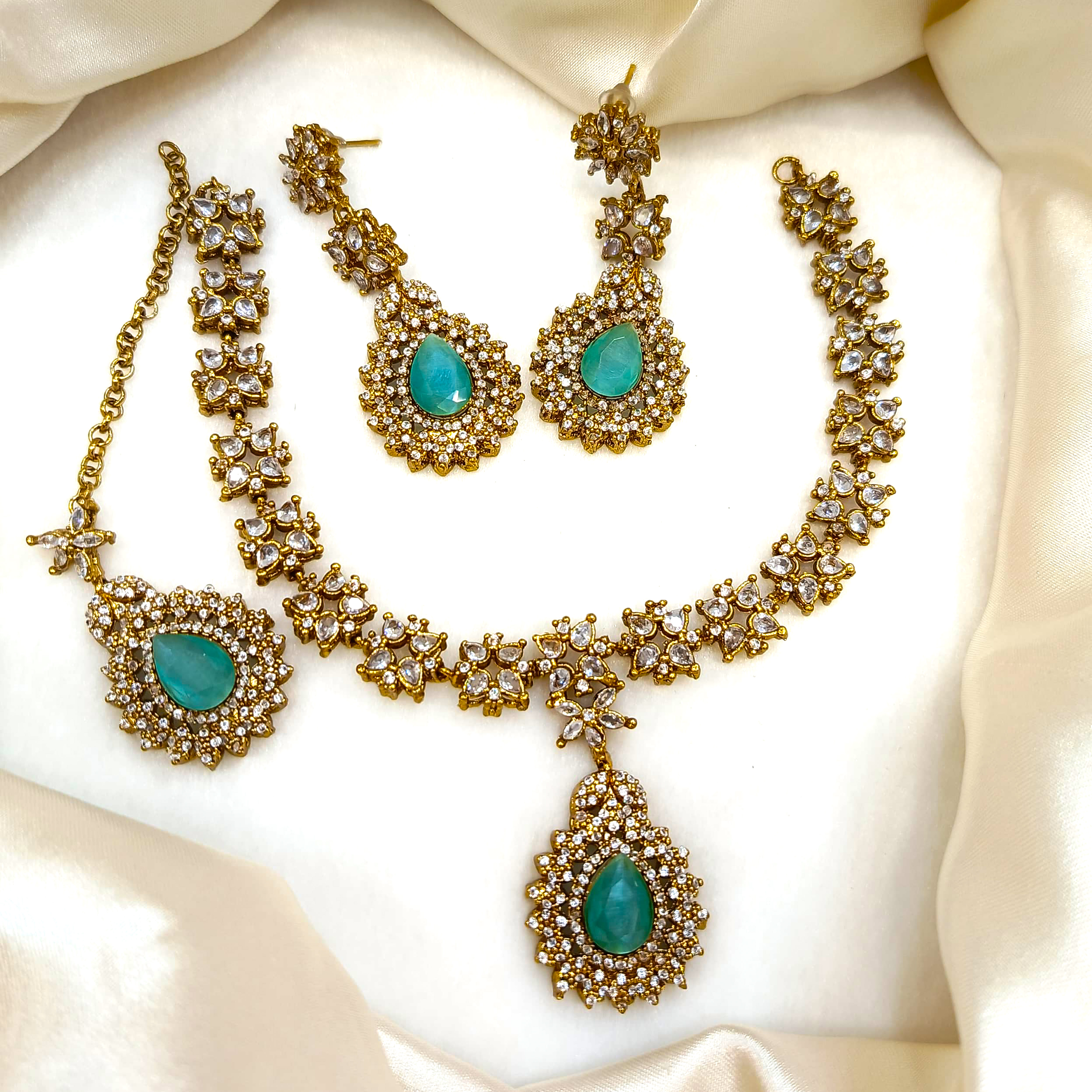 Necklace Set With Earrings And Tikka, Zircon stone work fine quality product