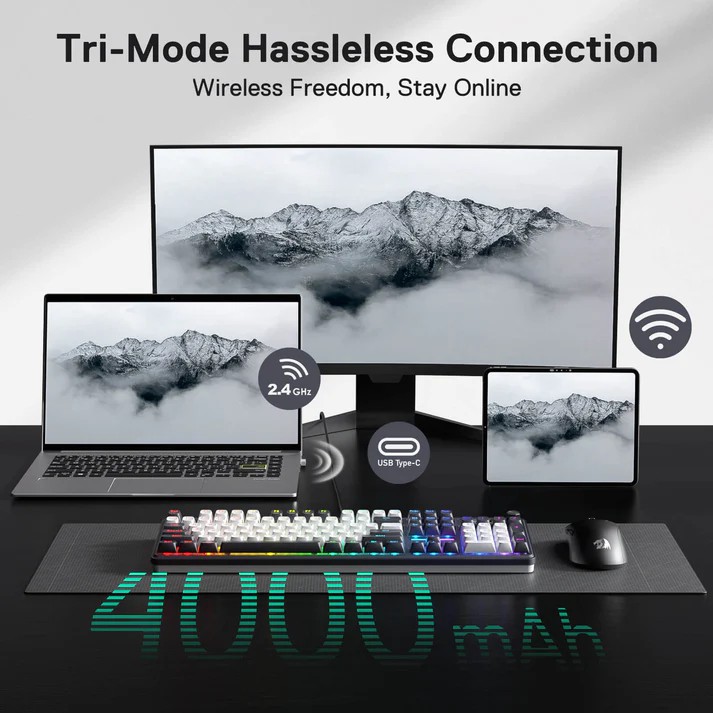 Redragon K762 PRO TERRAFLARE RGB Wireless Mechanical Gaming Keyboard White & Black with LCD Screen & Volume Knob 3-Mode Connectivity 22 f9450187c340c476a5cb9d766c674df4