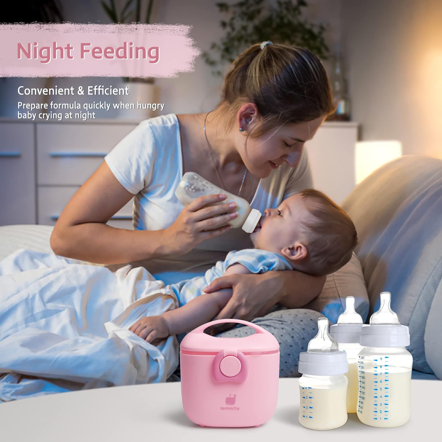 Baby Formula Dispenser, Portable Milk Powder Dispenser Container with Carry Handle and Scoop for Travel Outdoor Activities with Baby Infant