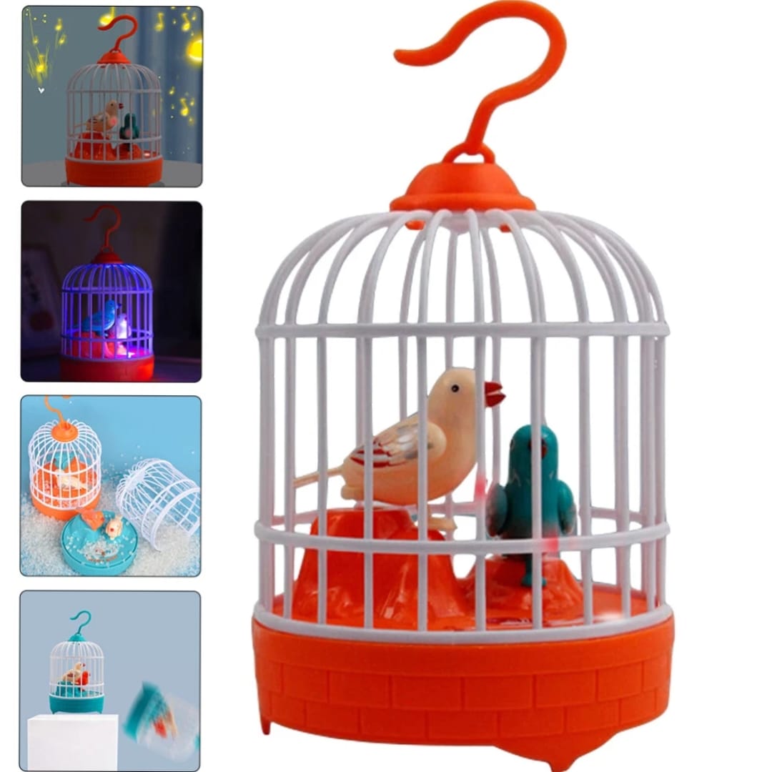 Interactive Singing Birds Cage with Voice Control Light & Sounds, Educational Electronic Pet Toy for Kids, New - Multicolor