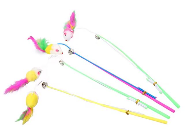 Pet Cat Teaser Cute Mouse Shape Feather Bell Stick Fishing Rod Interactive Toy Stick for Cats