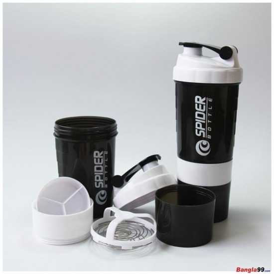 Spider Protein Shaker Bottles 3 In 1 With Two Storage Cups And Compartment