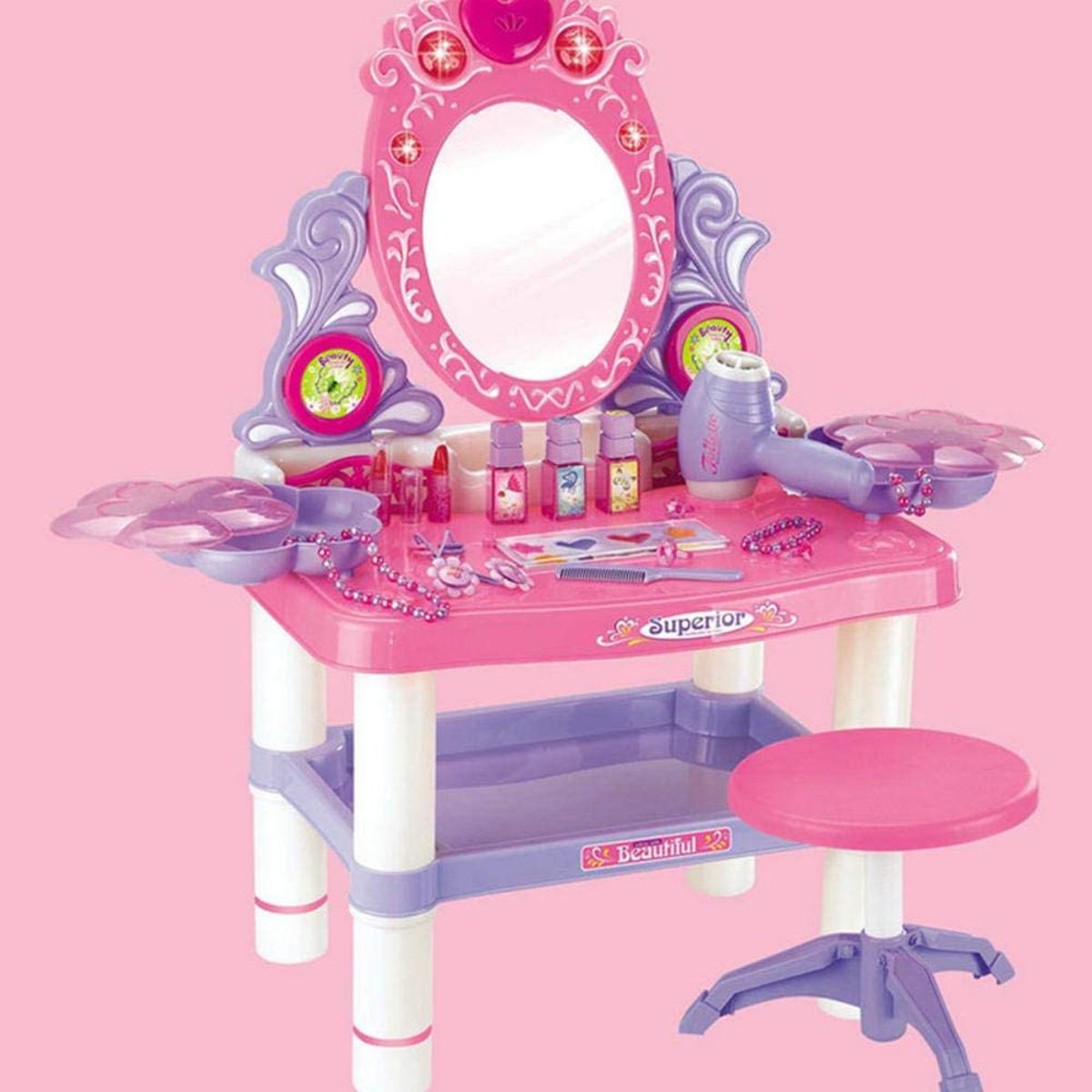 Keezi Kids Vanity Dressing Table Stool Set Mirror Drawer Children Makeup  White | BIG W
