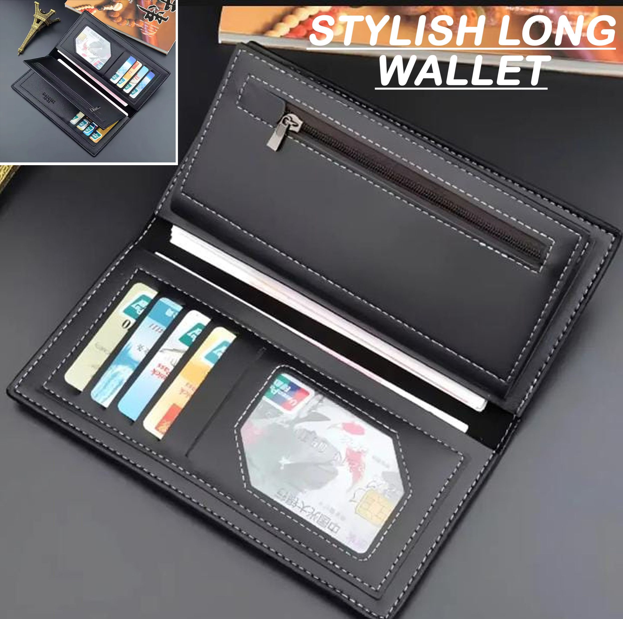 Men's Long Wallet – Cash Money Card Mobile Phone Holder Wallets – Original PU Leather Purse - Best Fashion Slim Wallet Business Travel Wallet - New Multi Pockets Wallet - High Quality Long Stylish Men’s Foldable Wallets - Bifold Ultra Slim Boys Wallet