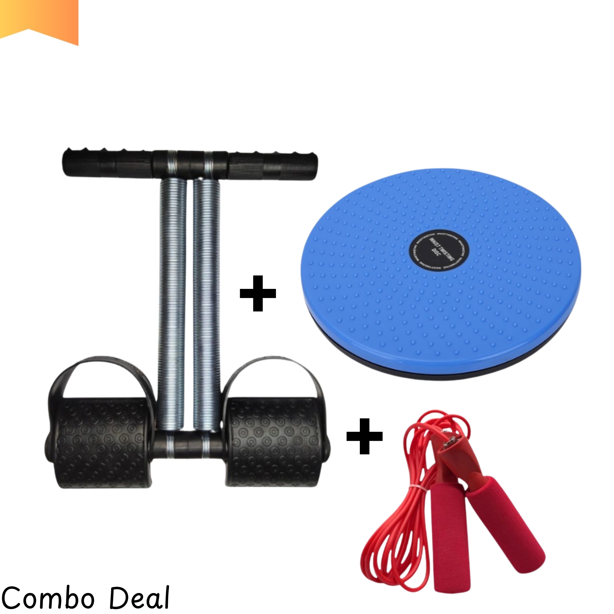 COMBO DEAL HIGH QUALITY DOUBLE SPRING TUMMY TRIMMER AND COLOR TWISTER EXERCISE MACHINE ABS DISC AND JUMPING SKIPPING ROPE