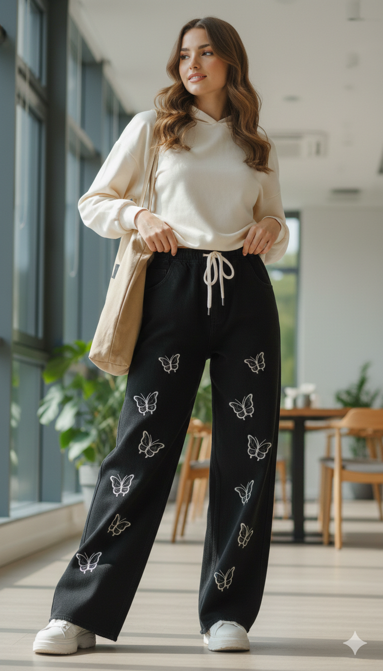 Printed Baggy Jeans for Girls | Women High Waist Wide Leg Denim Pants | Trendy Daily Wear  | baggy jeans for girls