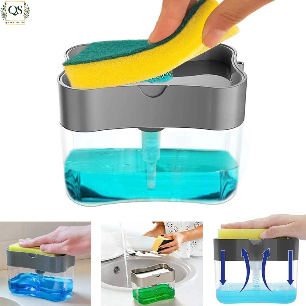 La Moda 2-in-1 Soap Pump Dispenser with Sponge Kitchen Manual Press ...