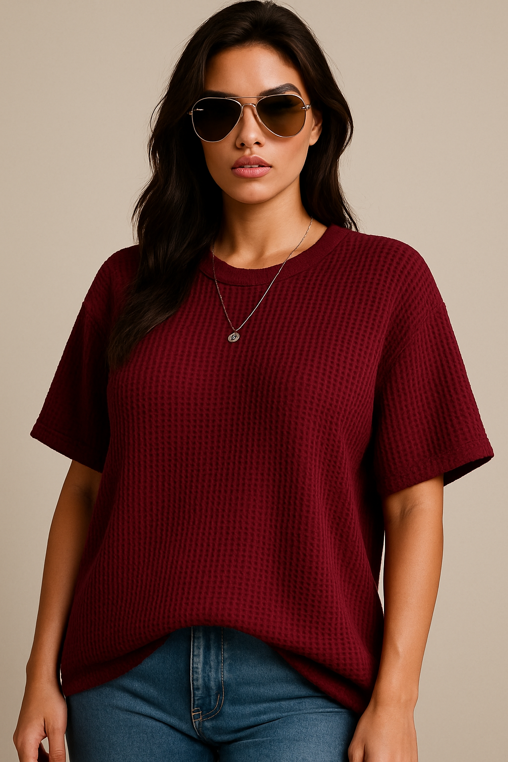 The Vintage Clothing Waffle Knit Texture T-Shirt For Girls And Women - Summers Trendy New Tshirts For Women / Tshirts For Girls / Women'S Tshirts / Girls Tshirts