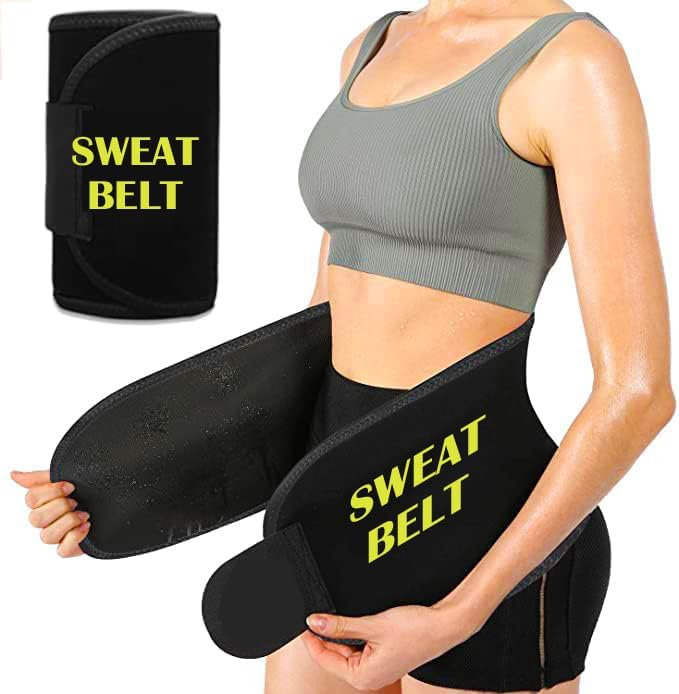 Sweat Slim Belt, Stomach Belt for Men & Women Non-Tearable, Sauna Belt Waist Trainer, Tummy Trimmer & Body Shapewear Adjustable Sweat Belt for Fit Figure Black