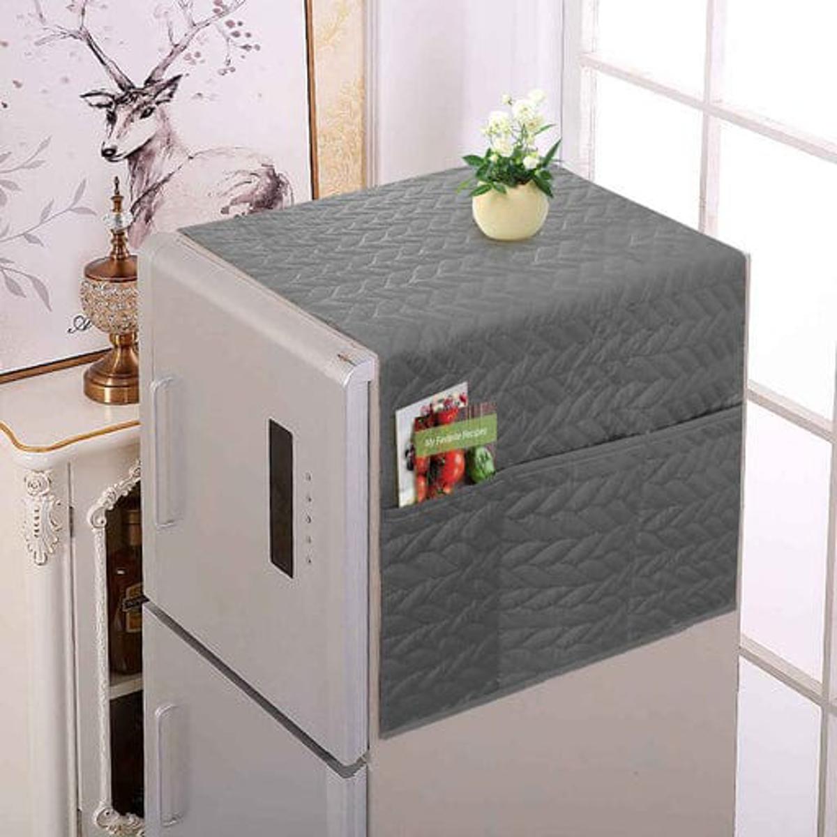 Fridge Dust Cover Waterproof Refrigerator Dustproof Cover with 6 Pocket Household Freezer Top Hanging Bag Fridge Storage Bag Appliance Protector Organizer Washing Machine Top Cover