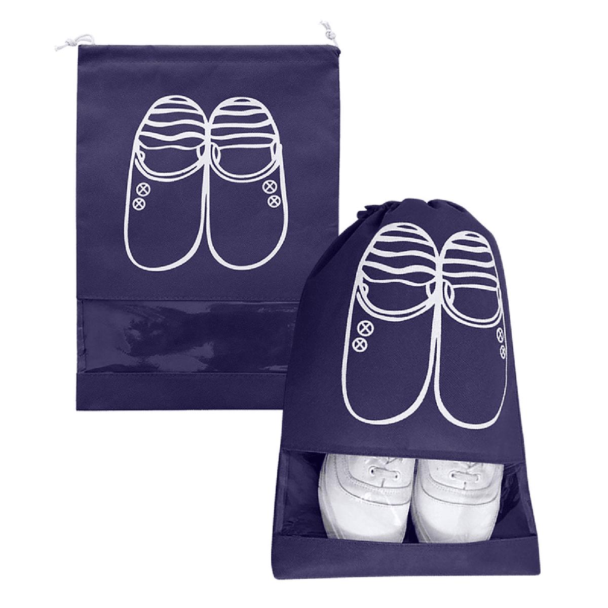 Pack of 2 Shoe Bags for Travel Dust-proof Clear Window Non-Woven with Rope packing luggage suitcase Pouch Storage Organizer for Men and Women
