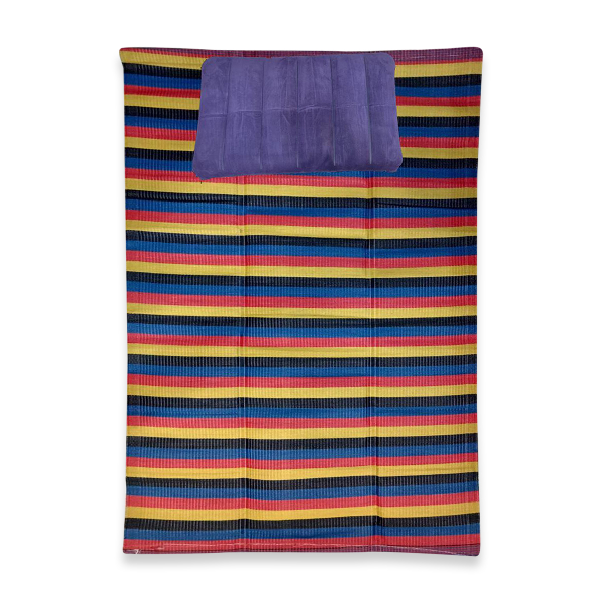 Portable Foldable Plastic Chatai Mat with Pillow Travel and Picnic Use 3x7 ft Multicolor
