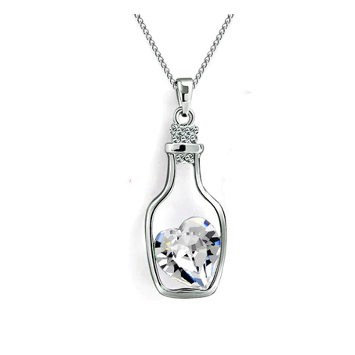 Bottle Pendants for Girls Drifting Crystal Heart inside bottle Pendant necklace with Chain