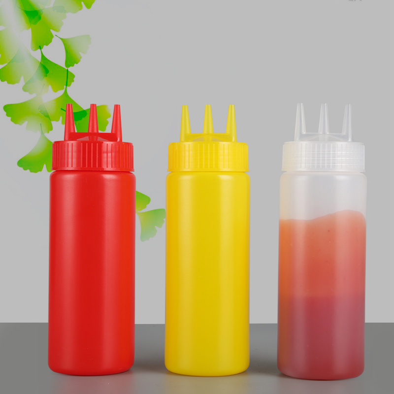 3 Nozzle Squeeze Bottle 2Pcs 450Ml Three-Hole Squeeze Bottle Twist Cap Food Grade Pe Plastic Ketchup Mustard Sauces Oil Bottles Kitchen Gadgets