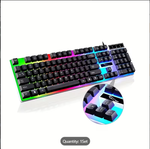 RGB Gaming Keyboard & Mouse Combo - 7 Colour Wired RGB Mouse and Keyboard Set - USB Wired Pack For PC & Laptop - Black & White