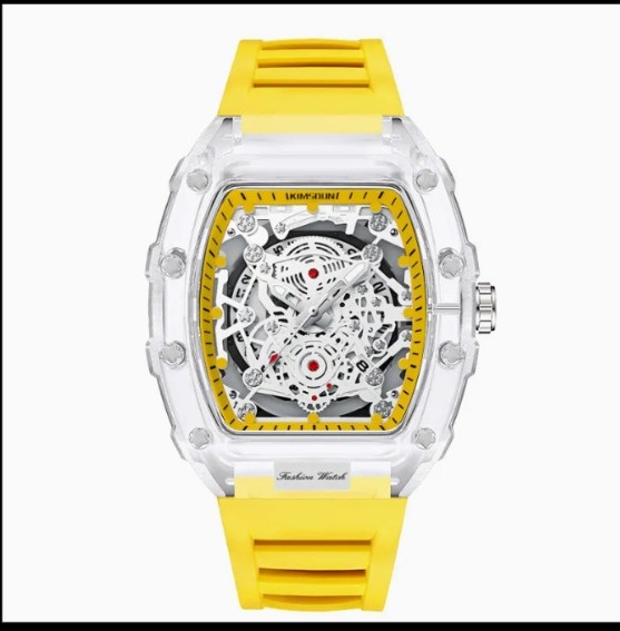 Men Watch Good Looking Dile Good Quality Date Silicone Strap Men's Watch, Fashionable Casual Men's Watch Luminous Calendar Function Silicone Strap Tonneau Shaped Transparent Case Men Quartz Watch Reloj
