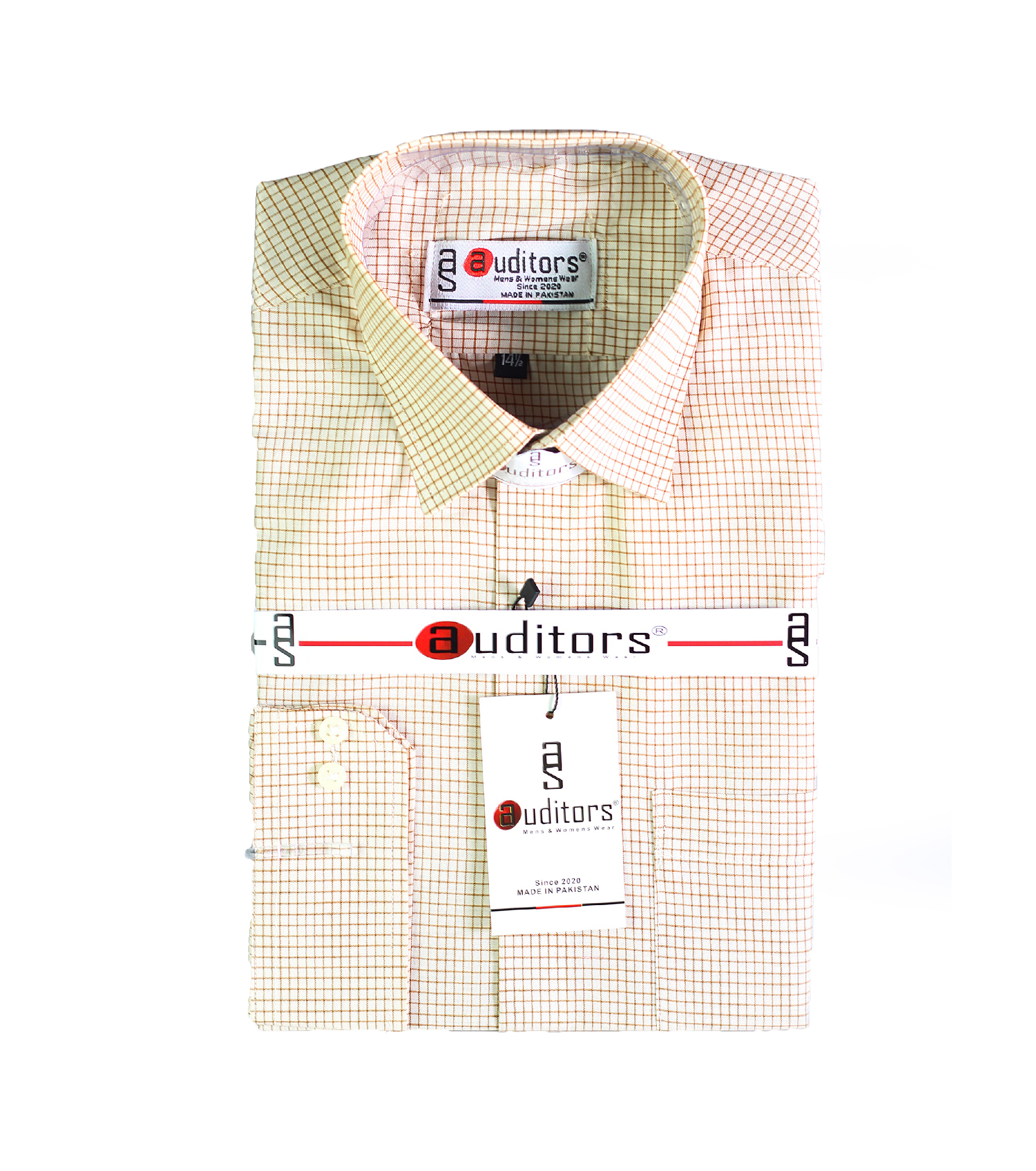 Auditors®️ Mens Formal Dress Cotton Micro Check Shirt Cream Colour 100% Pure Cotton Fabric For Year-Round - Code AMDS-214